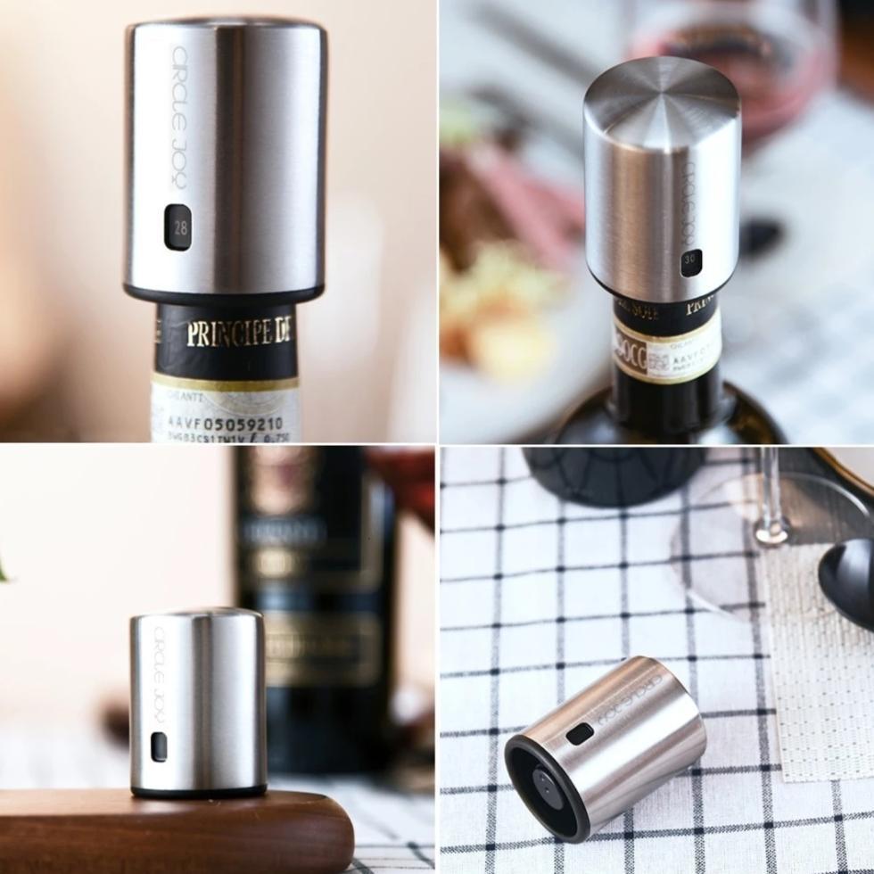 Set De 4 Bouchons à Vin Sous Vide — Pompe à Air Avec Échelle De Temps, Réutilisables | Garde Le Vin Frais Plus Longtemps | Cadeau Amateur De Vin